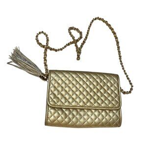 Ganson Vintage Gold metallic quilted leather envelope cross body clutch bag